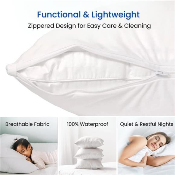 Waterproof Zippered Bed Bug Pillow Protector 4 Pack - Hypoallergenic Pillow - Picture 2 of 6